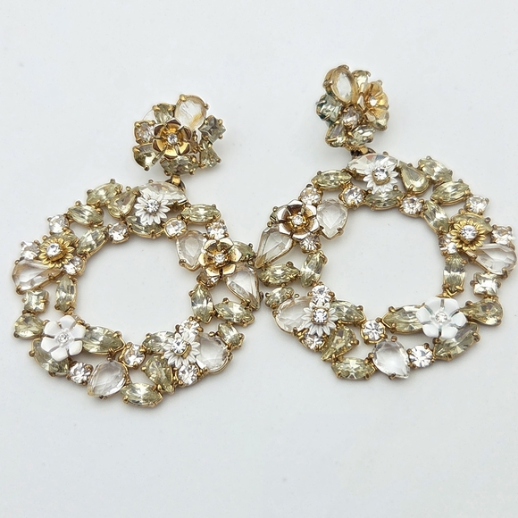 J. Crew Jewelry - J. Crew Floral Crystal Wreath Statement Earrings – Antiqued Gold-Tone